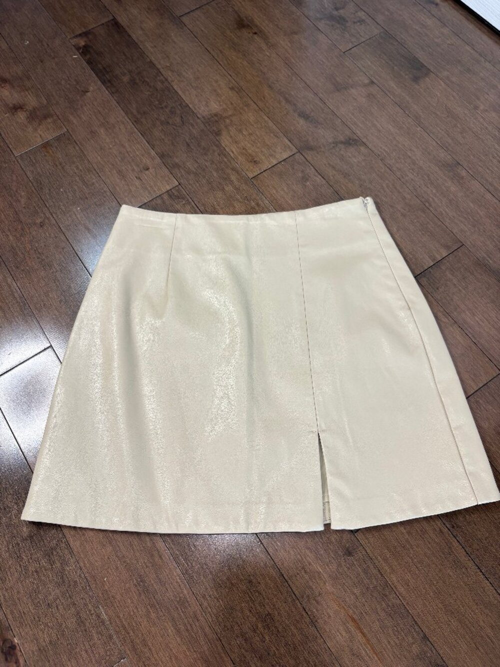 Oak + Fort Vegan Leather Slit Mini Skirt Front Slit, Cream, Size 4